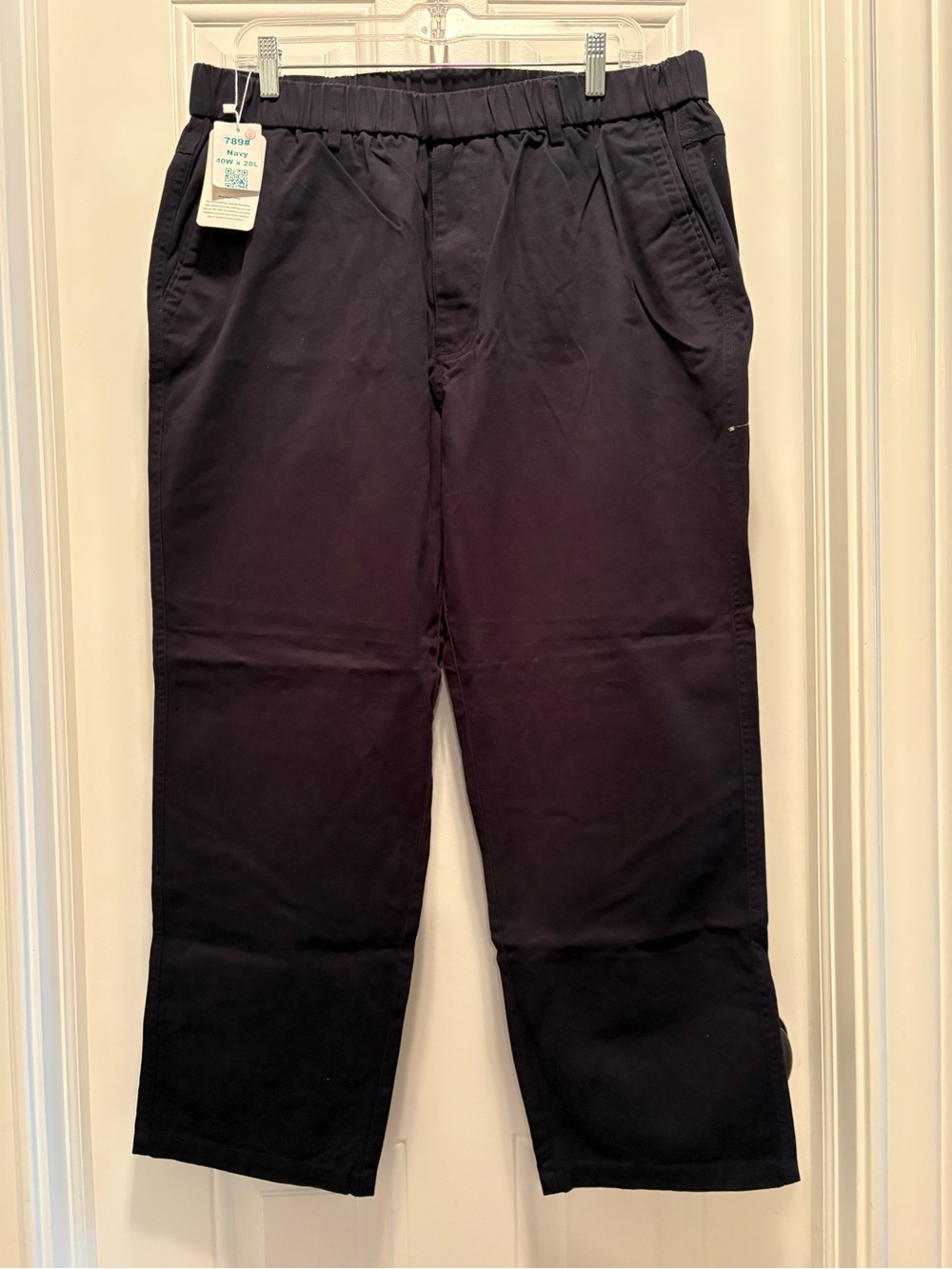 SOOJUN Men's Cotton Relaxed Fit Full Elastic Waist Twill Pants - Navy, 40W x 28L